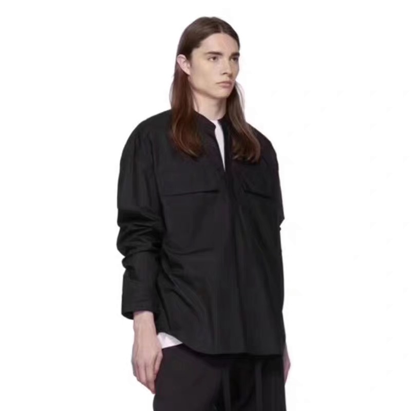 Áo Sơ Mi Tay Dài Dáng Rộng Phối Cổ Henry Kiểu retro Cá Tính Cho Nam Và Nữ Fear of god6th