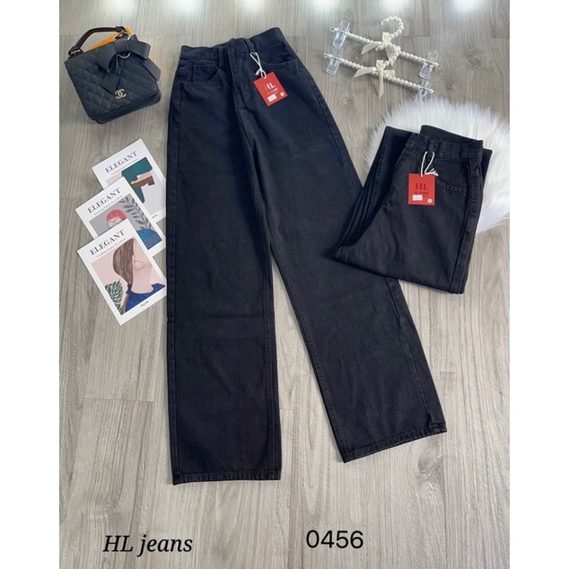 Quần jean nữ ống rộng màu đen thời trang H.N.M STORE