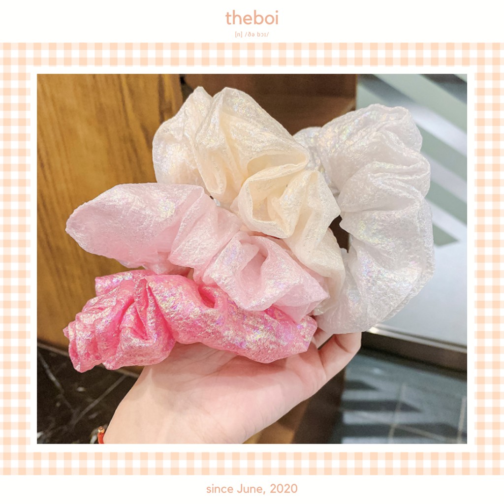 Dây Buộc Tóc Scrunchies Bóng Neon Bling Bling Bảng Màu Pastel