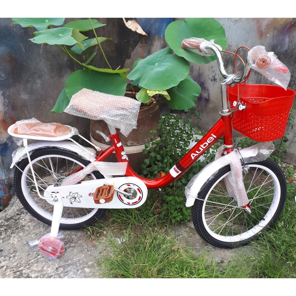 Xe đạp mini nữ 18 inch AUBEI màu đỏ, dành cho bé 5-8 tuổi