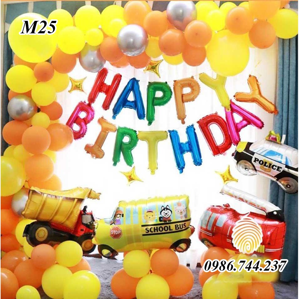 Set Bóng Trang Trí Sinh Nhật Happy Birthday Hình Ô Tô