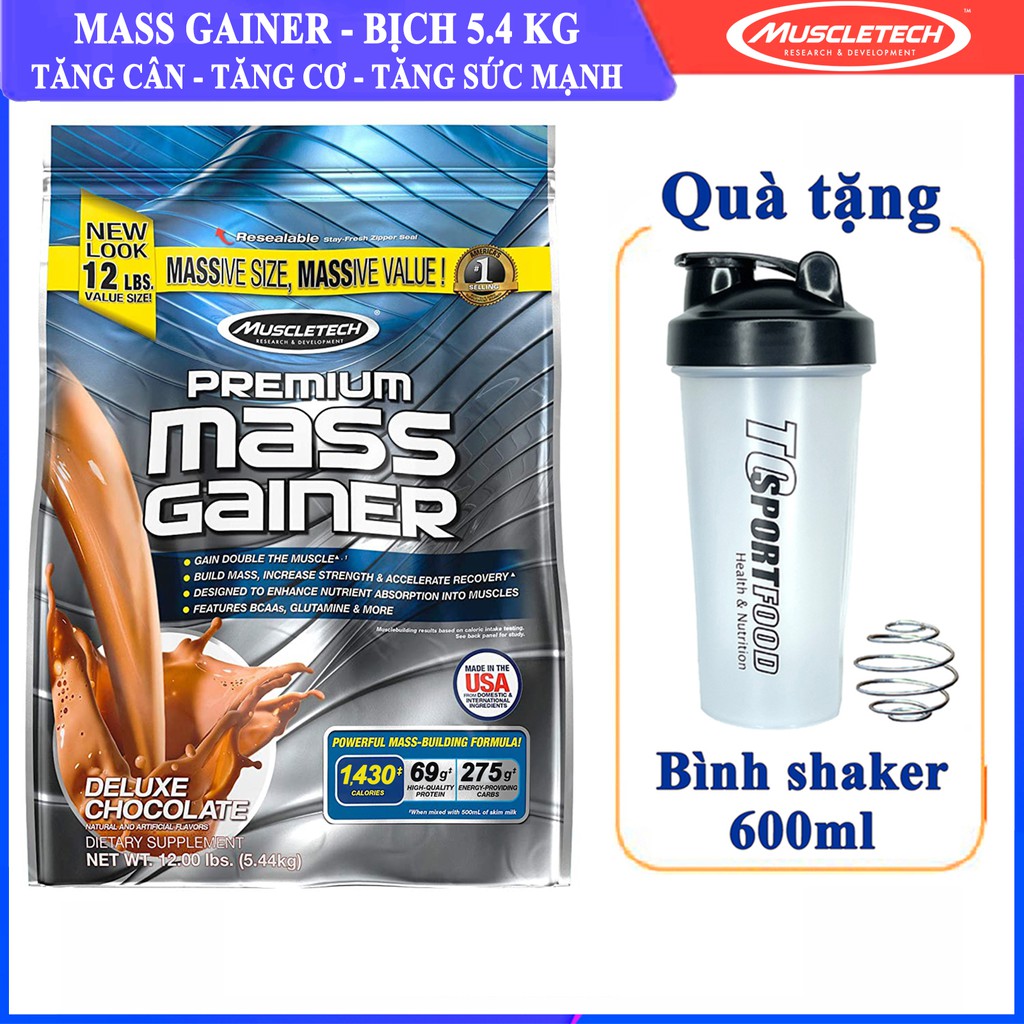 Sữa tăng cân tăng cơ cao cấp Premium Mass Gainer của Muscle Tech hương Chocolate bịch 5.45 kg - Phân phối chính hãng