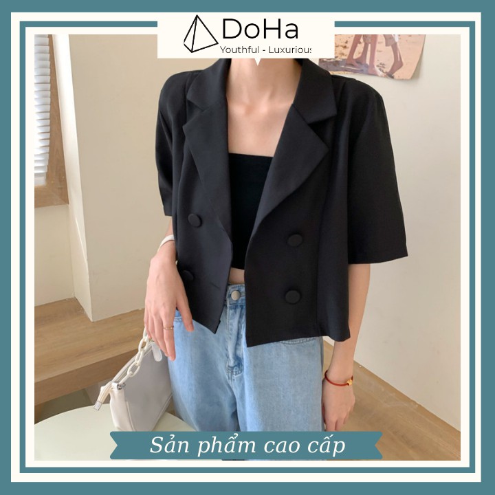 Áo Blazer Nữ Ngắn Tay [CAO CẤP] Dáng Ngắn Phối 2 Nút Mẫu Mới Áo Vest Nữ Khoác Ngoài DOHA STORE | BigBuy360 - bigbuy360.vn