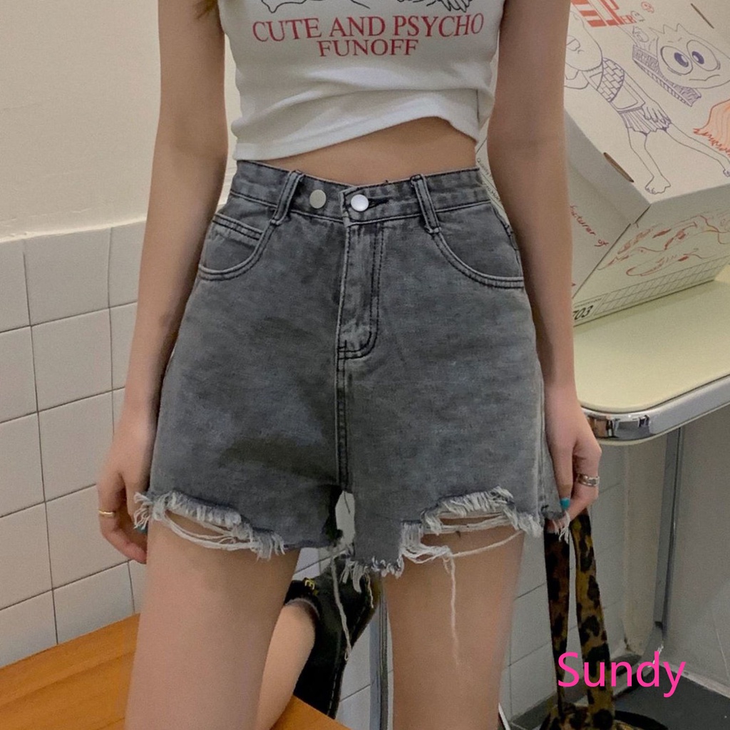 Quần Short Denim Lưng Cao Thời Trang Mùa Hè Có Size Lớn Dành Cho Nữ