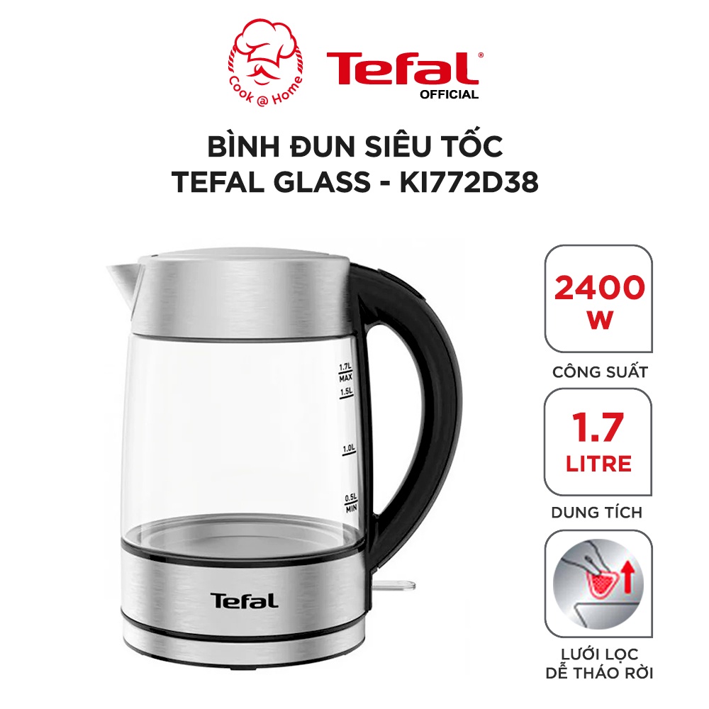 Bình đun siêu tốc Tefal KI772D38 - thủy tinh - 2400W, 1.7L