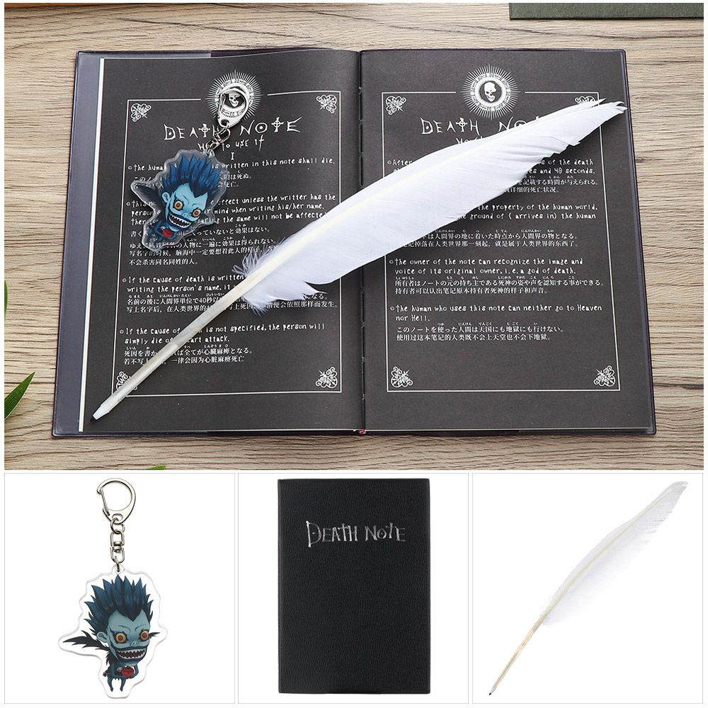 Sổ tay bìa da họa tiết anime death note độc đáo thời trang + bút lông vũ/vòng cổ/móc khóa