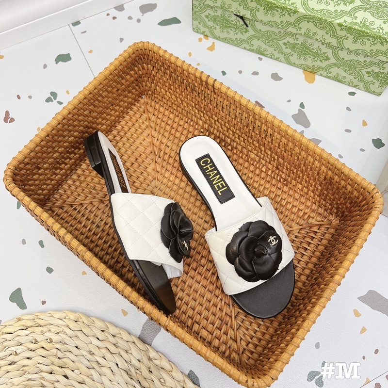 Dép cn hoa trà quai ngang đế bằng fullbox