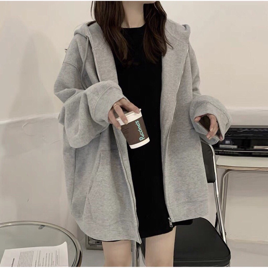 Áo khoác nỉ trơn nam nữ  XUKASTORE hoodie zip khoá kéo form siêu rộng Unisex có 3 màu Trắng Đen Xám kèm ảnh thật