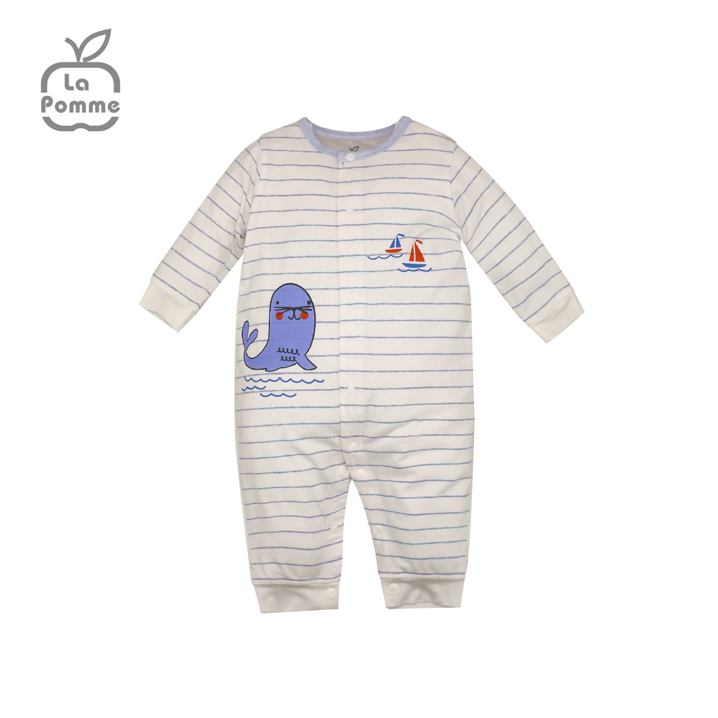 (MamanBébé chính hãng) JL047 Bộ body dài tay La Pomme Sư tử biển - Hồng kẻ