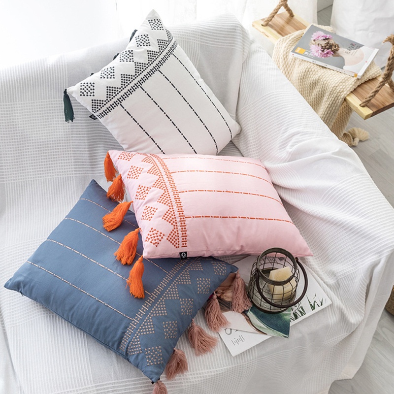 Vỏ Gối Hình Chữ Nhật Thêu Họa Tiết Kẻ Sọc Phong Cách Châu Âu