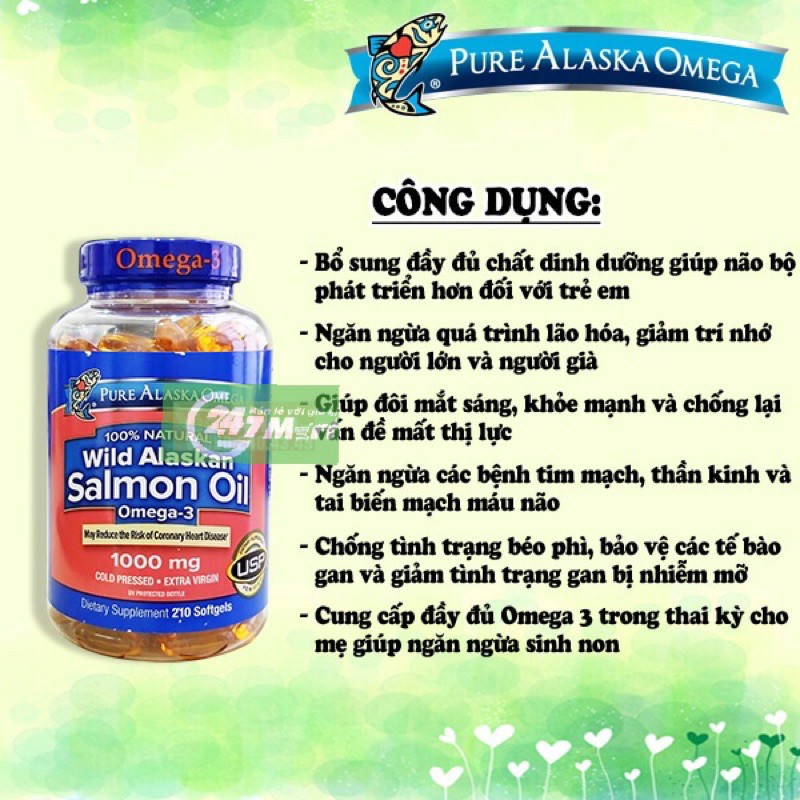 TPCN: VIÊN DẦU CÁ HỒI PURE ALASKA OMEGA 3 WILD SALMAON OIL 1000mg (210 viên-180 viên) nhập Mỹ | BigBuy360 - bigbuy360.vn