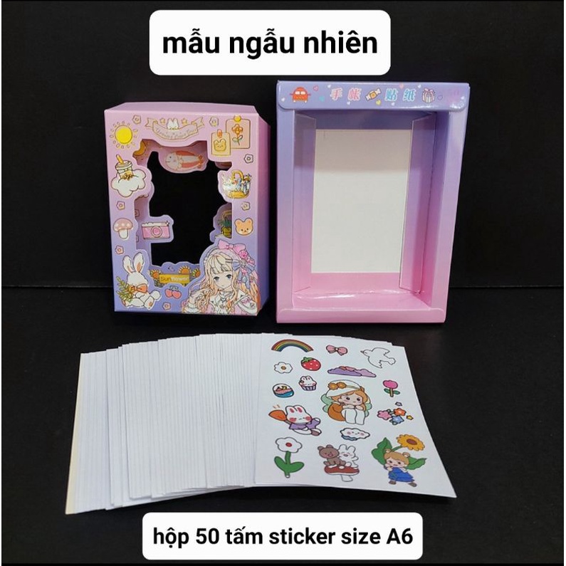 Hộp 50 tấm sticker size lớn dễ thương, giấy đẹp, size A6