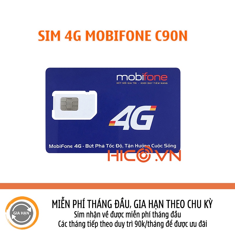 Sim 4G Mobifone Max90, C90N - 120Gb/tháng - ưu đãi nghe gọi1000 phút gọi nội mạng và 50 phút gọi ngoại mạng 1 tháng