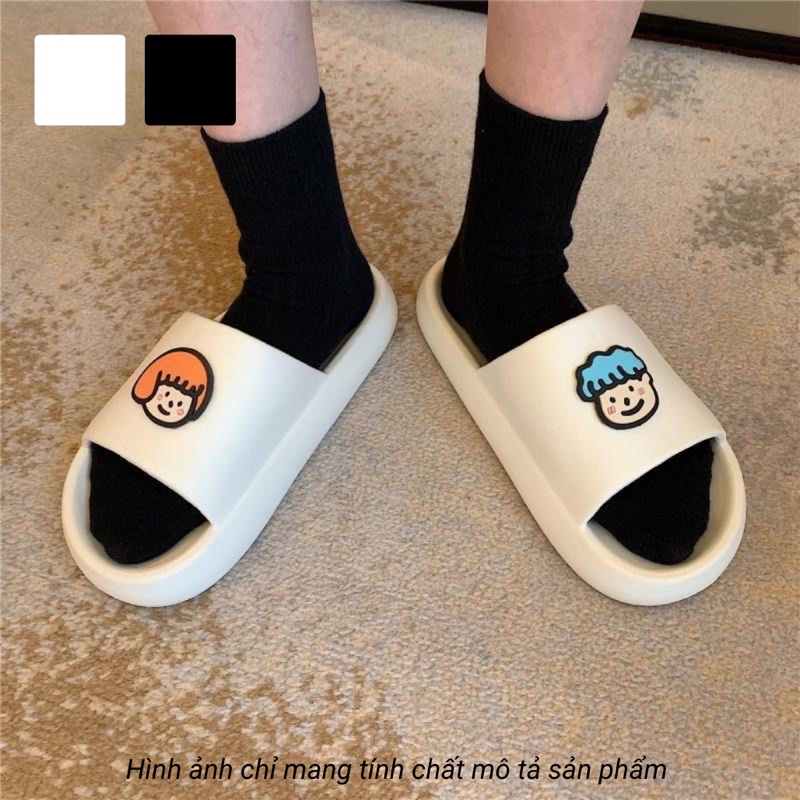 Dép bánh mì nữ quai ngang unisex có đế răng cưa hình Boy/Girl cao cấp