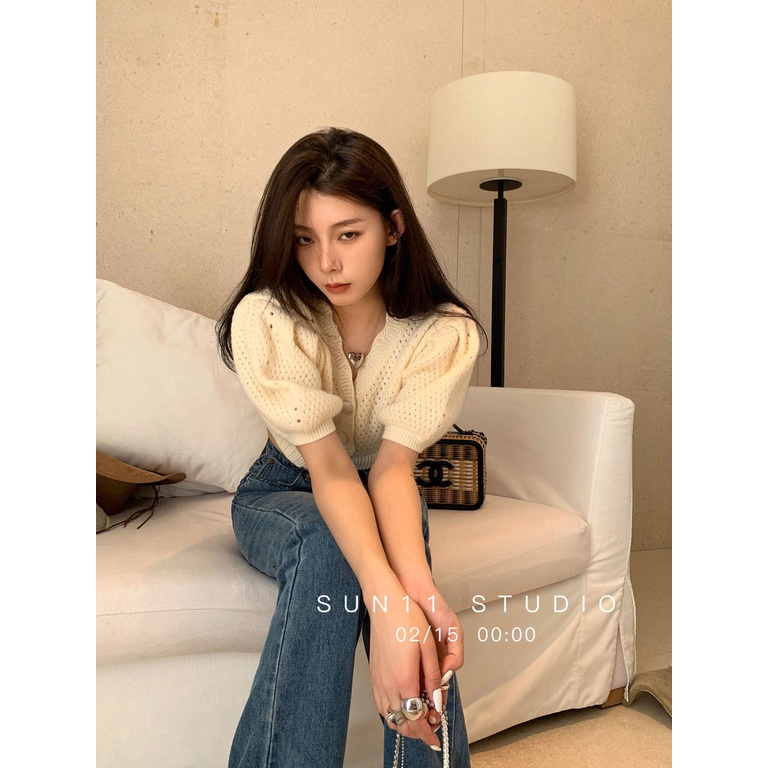 Áo cardigan Ngắn Tay Cổ Chữ V Thiết Kế Đục Lỗ Thời Trang Mùa Xuân Mới Cho Nữ