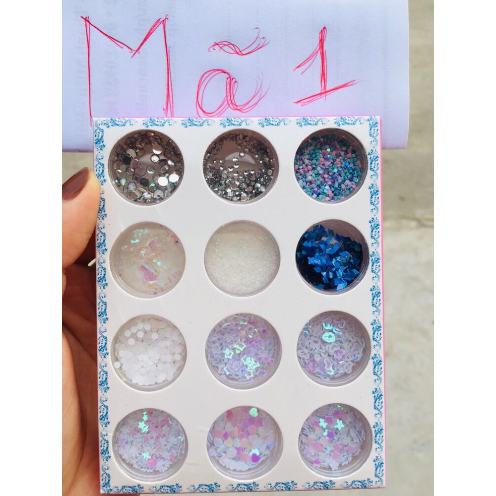 Sét kim tuyến 12 ô -Nhũ mắt gilter kim tuyến trang điểm Make up Phong cách Korea - Hoặc trang trí móng tay Nail.
