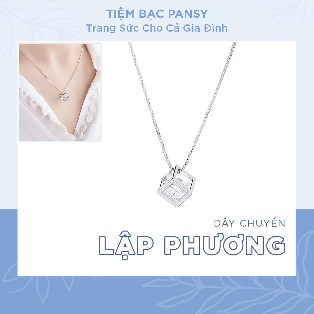 Dây chuyền bạc nữ PANSY mặt lập phương đính đá, vòng cổ nữ bạc ta 925 đẹp giá rẻ