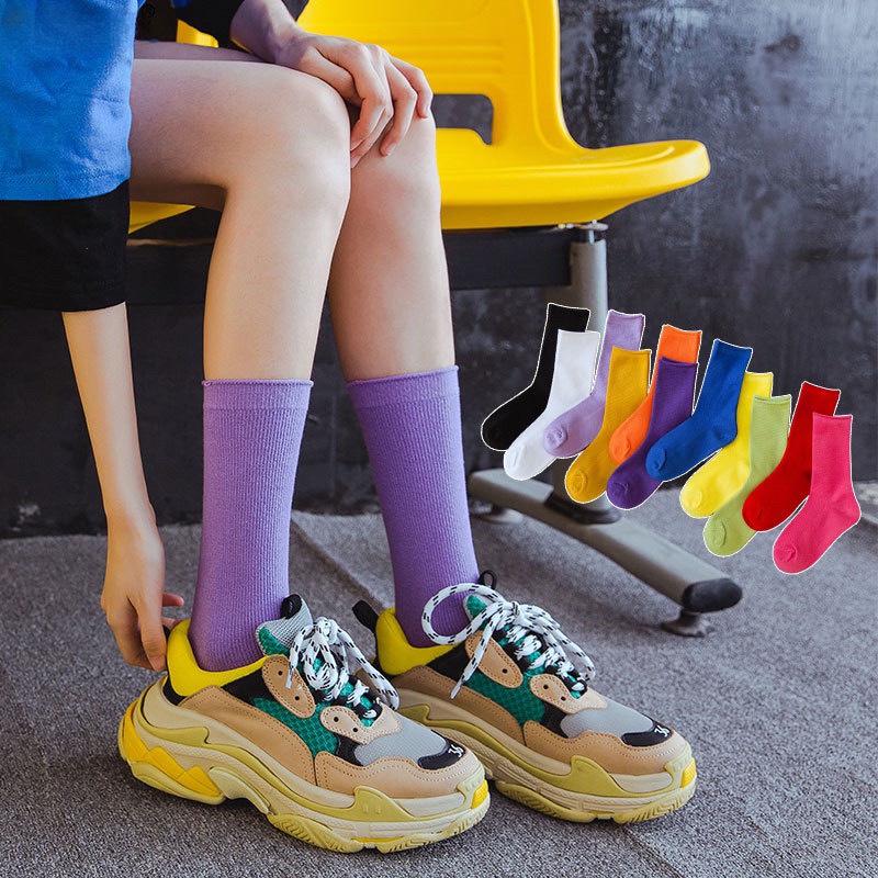 Tất Vớ Cổ Cao Thời Trang Nam Nữ Nhiều Màu phong Cách Vintage Siêu Hot Trend