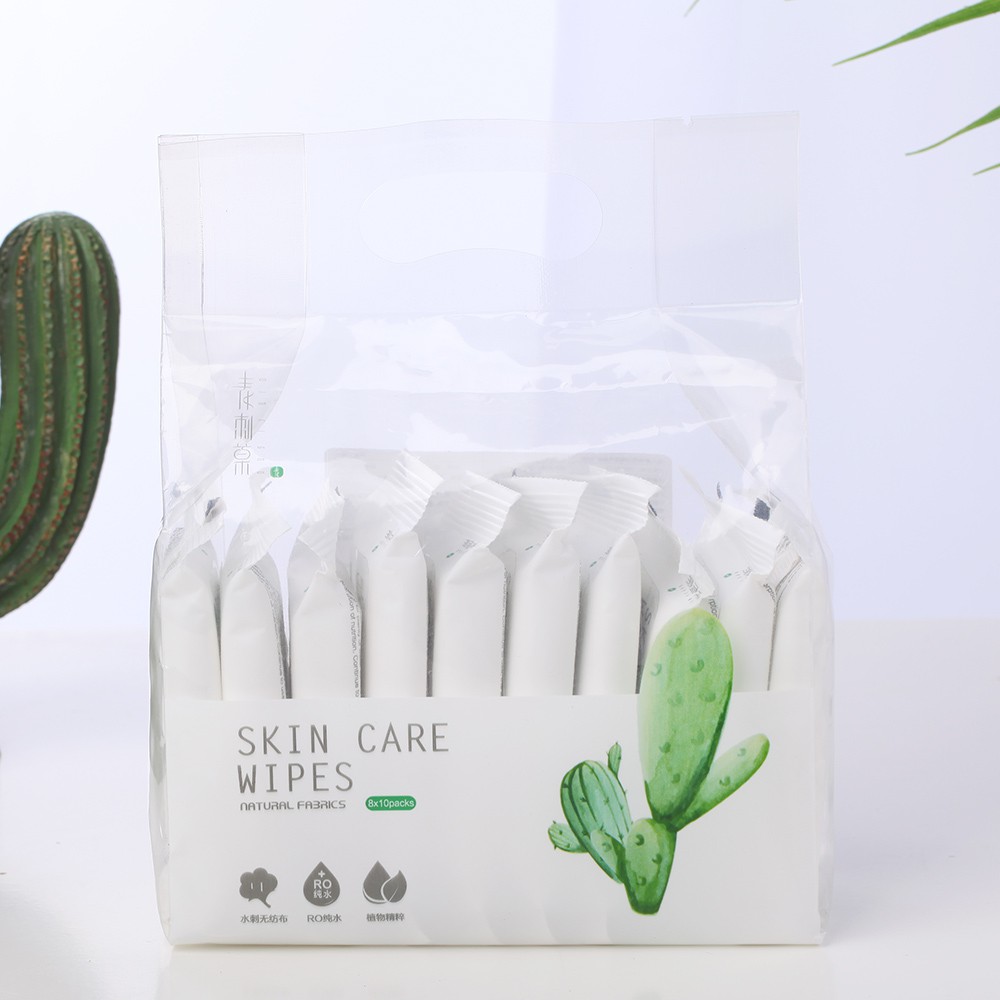 Khăn ướt làm sạch thanh mát xương rồng 8 miếng*10 bao - MINIGOOD