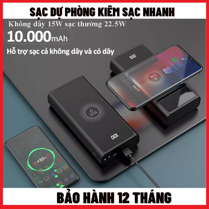 Sạc Dự Phòng Không Dây Tích Hợp Sạc Nhanh 10000Mah-Tiện Lợi Dễ Sử Dụng-Bảo Hành 12 Tháng