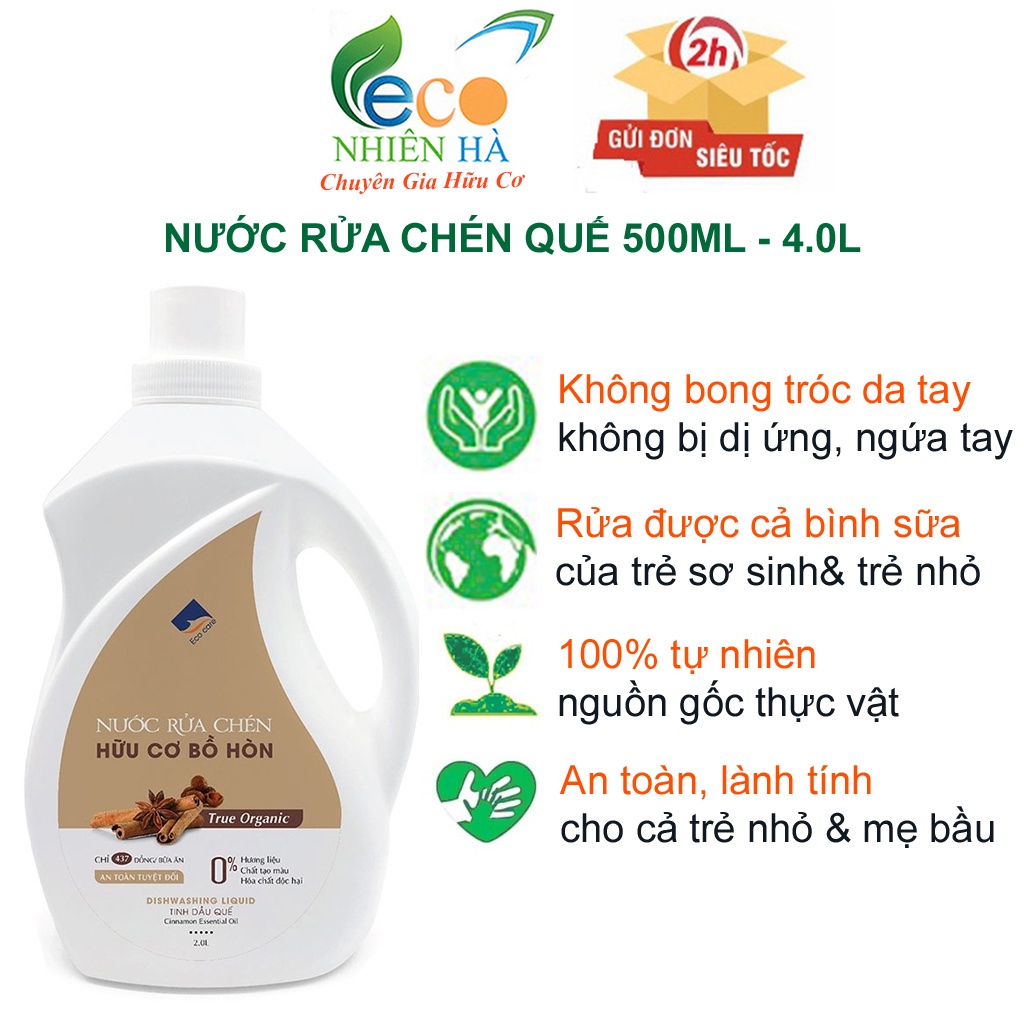 Nước rửa chén ECOCARE quế hữu cơ, nước rửa bát an toàn trẻ nhỏ, không hại da tay