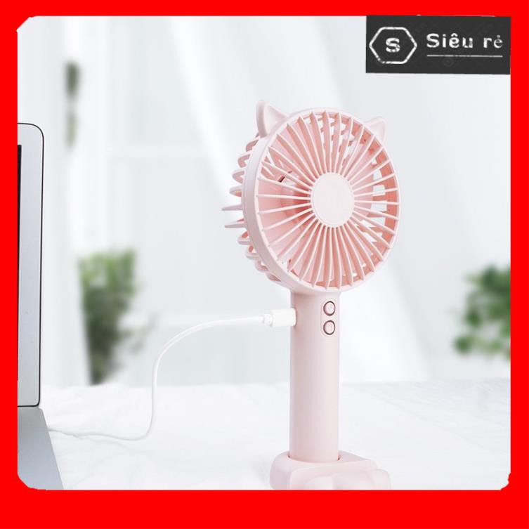 Quạt mini cầm tay tiện dụng handy fan 3 tốc độ gió tai mèo cao cấp N10 Có Đèn Led  pin 1200mah (PD7189)