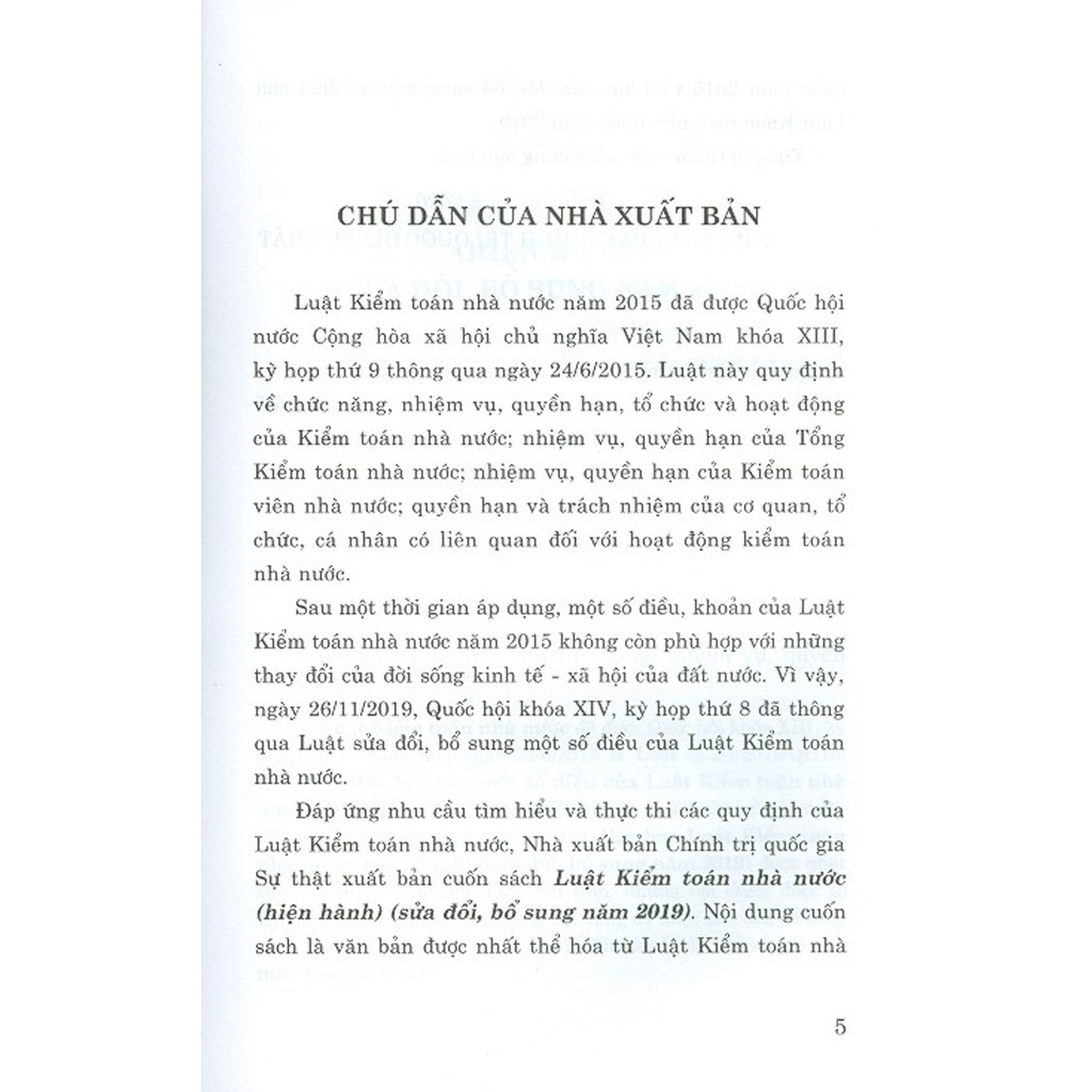 Sách - Luật Kiểm Toán Nhà Nước (Hiện Hành) (Sửa Đổi, Bổ Sung Năm 2019) - Nhà Sách Thiên Vũ