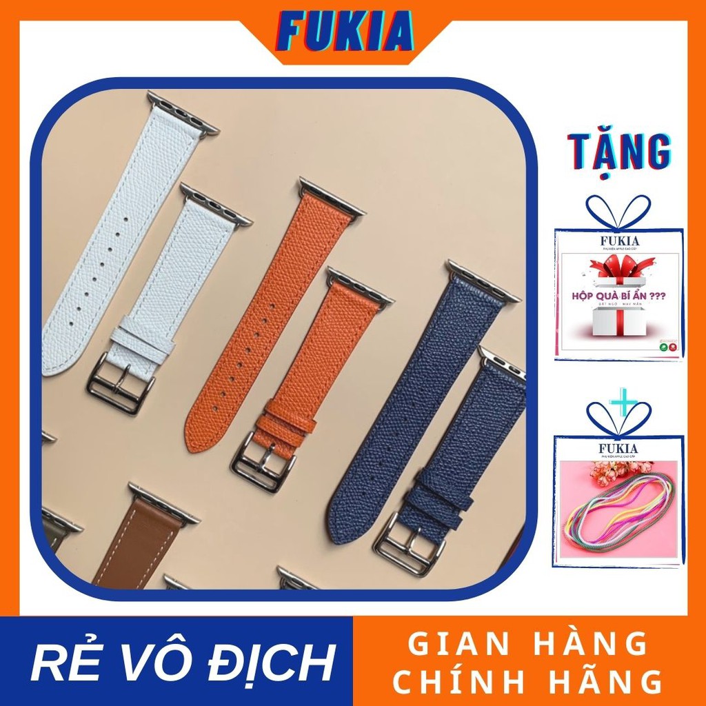 Dây da Her mes espom dành cho Apple Watch đồng hồ thông minh iWatch Series 1/2/3/4/5/6/SE size 38mm 40mm 42mm 44mm Fukia