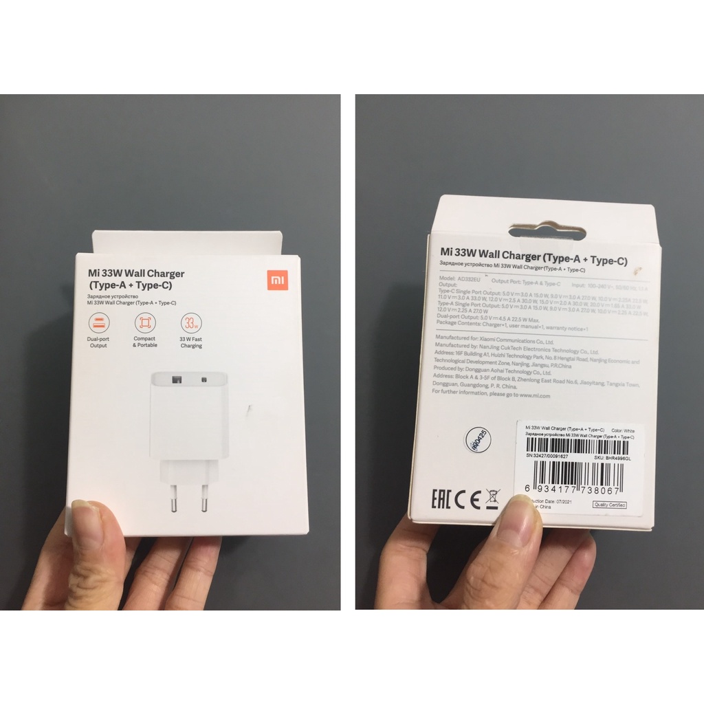 Cốc sạc nhanh 33W 2 cổng C + U Xiaomi Mi 33W AD332EU