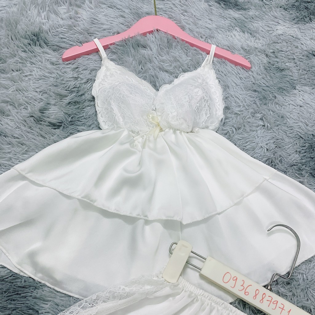 Đồ ngủ nữ sexy 🌸 Freeship 🌸 Đồ ngủ nữ sexy satin mềm mịn áo 2 dây phối ren Freesize dưới 60kg | BigBuy360 - bigbuy360.vn