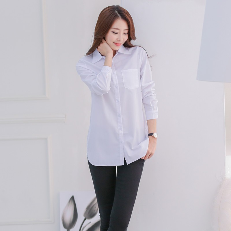 Áo sơ mi trắng nữ dáng dài trùm mông, phong cách Hàn Quốc thanh lịch Sm156