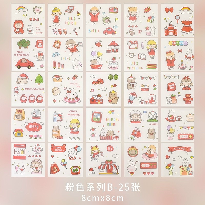 Hộp 100 tấm stickers hoạ tiết bé gái - Set 100 miếng dán hình cô gái dễ thương