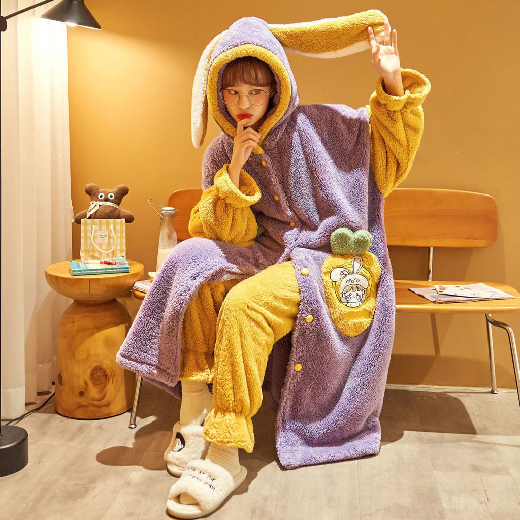 Áo Choàng Ngủ Dáng Dài Có Mũ Trùm Chất Nỉ Dày Dặn Thời Trang Thu Đông Cho Nữ | BigBuy360 - bigbuy360.vn