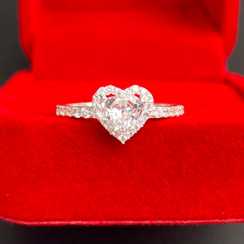 Nhẫn nữ bạc ta mặt trái tim đính đá - Trang sức bạc Evasilver