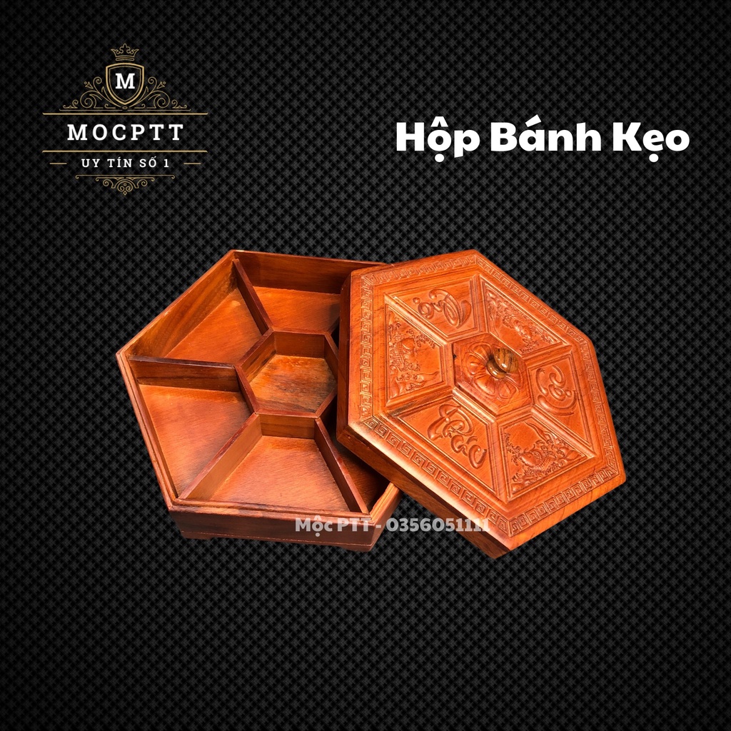 Hộp Bánh Kẹo , Khay Bánh Kẹo hình lục lăng gỗ Hương trang trí phòng khách , phòng bếp bàn uống nước