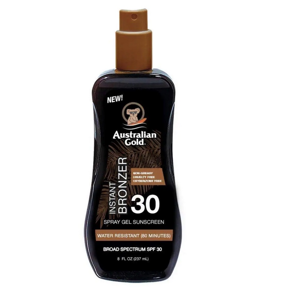 Dầu nhuộm da Australian Gold Spray Gel Sunscreen with Instant Bronzer 237ml SPF8/SPF15/SPF30 (Mỹ)