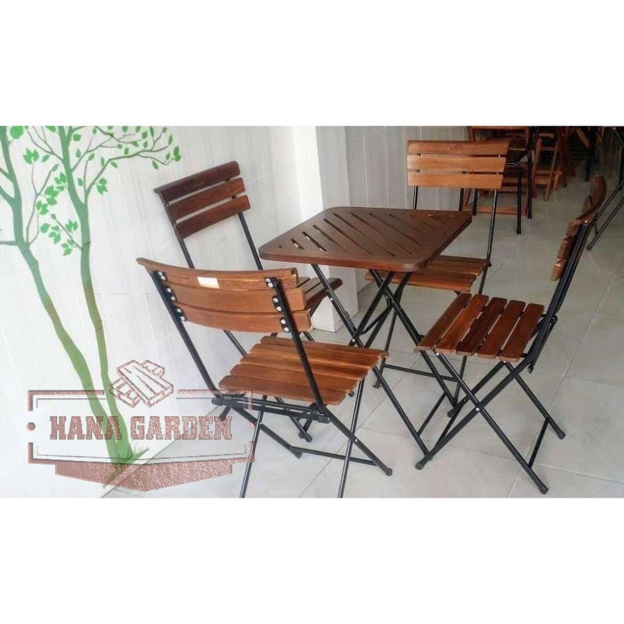 BỘ BÀN GHẾ CAFE, BÀN GHẾ NGOÀI TRỜI 🍄KHUYẾN MÃI🍄 BÀN GHẾ GỖ XẾP FANSIPAN CHÂN SẮT TĨNH ĐIỆN (BÀN VUÔNG) GIÁ TỐT