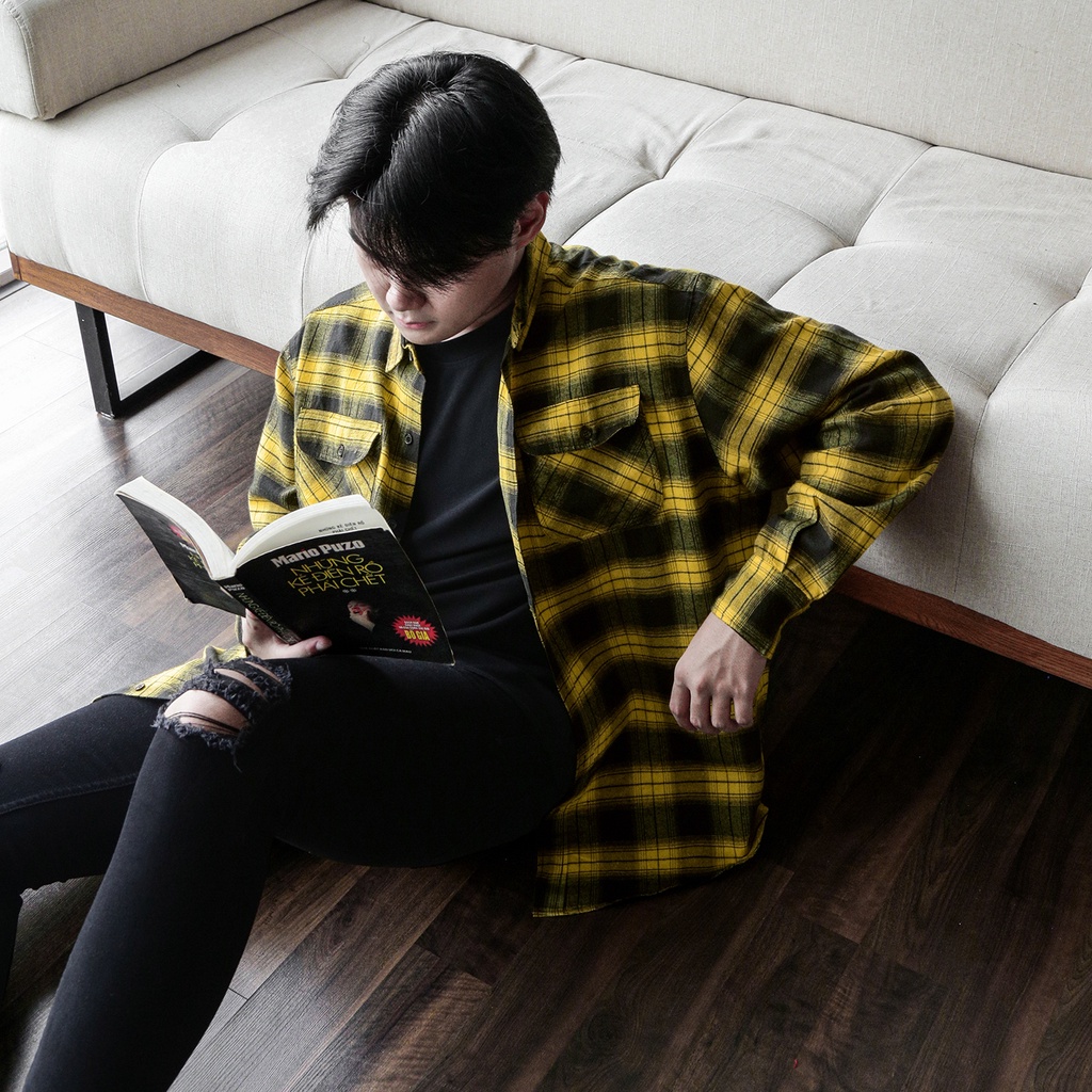 Áo Sơ Mi Flannel Màu Vàng Sọc Đen