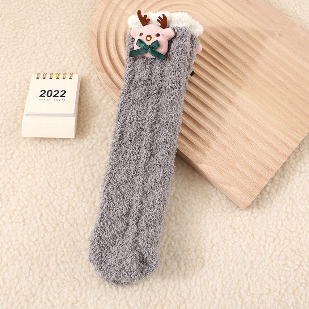 Vớ Dài Qua Gối Vải Lông Cừu San Hô Dày Mềm Mại Giữ Ấm Họa Tiết Giáng Sinh Dễ Thương Dành Cho Bé