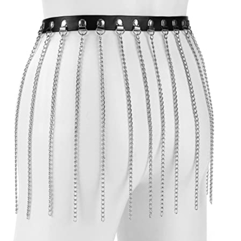 Dây Xích Đeo Hông Bằng Da PU Tua Rua Phong Cách Punk Quyến Rũ Dành Cho Nữ