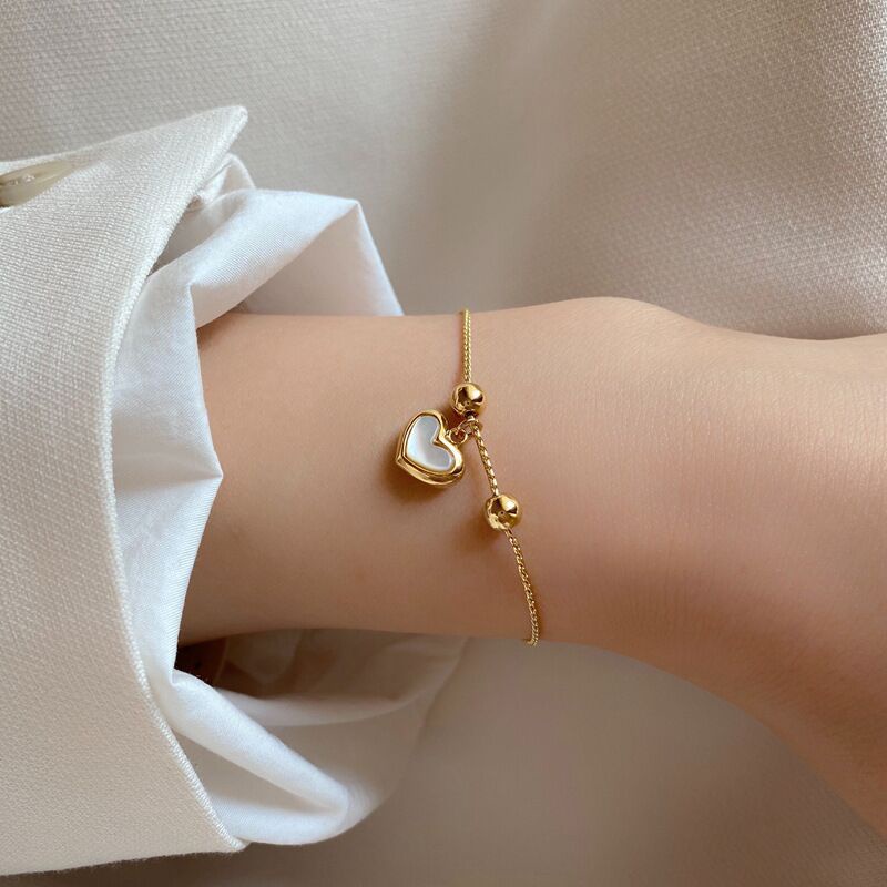 Lắc Tay Khoá Rút Trái Tim Đá Trắng - Vani Store [TS000588]