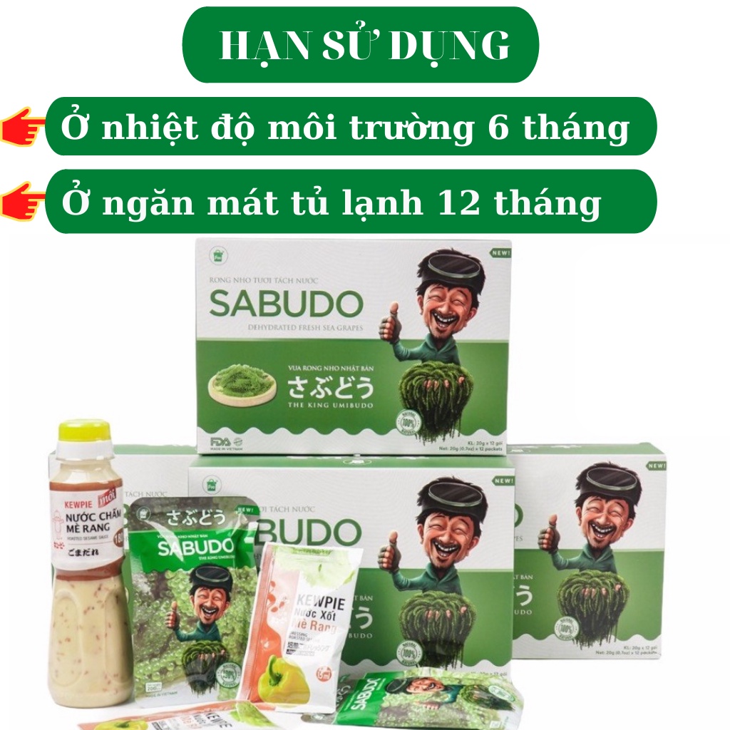 [Combo 12 gói] Rong nho tách nước công nghệ Nhật Bản Sabudo - Tặng kèm nước sốt mè rang