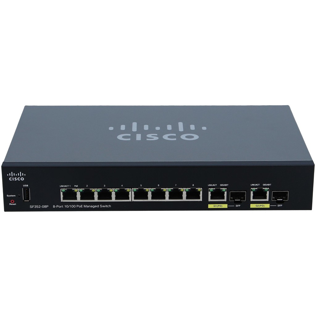 Cisco SF352-08P-K9-EU | Thiết bị chuyển mạch managed, 8 cổng RJ45 POE, 62W, 2 cổng T/SFP 1G