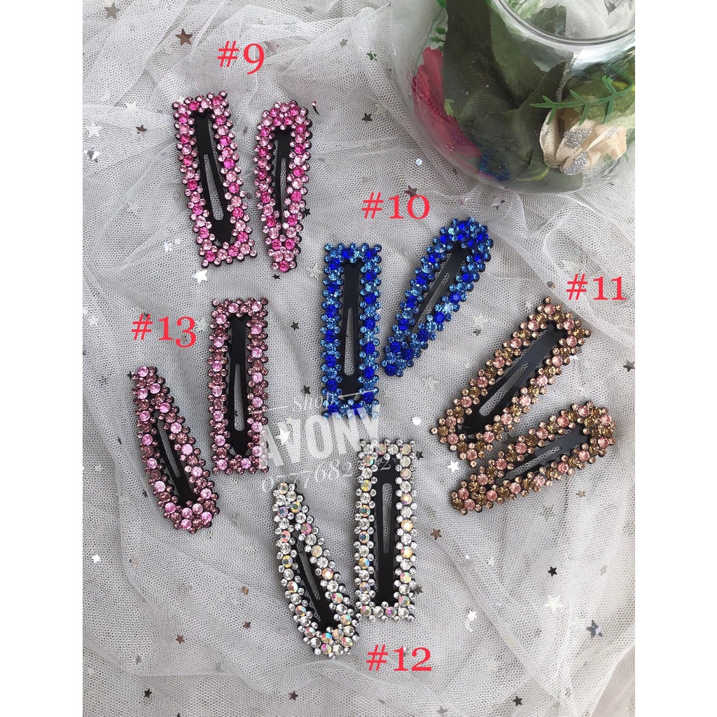[Mã FAMARAL1 giảm 10K đơn 50K]Kẹp tóc mái đính hạt đá màu dạng bật