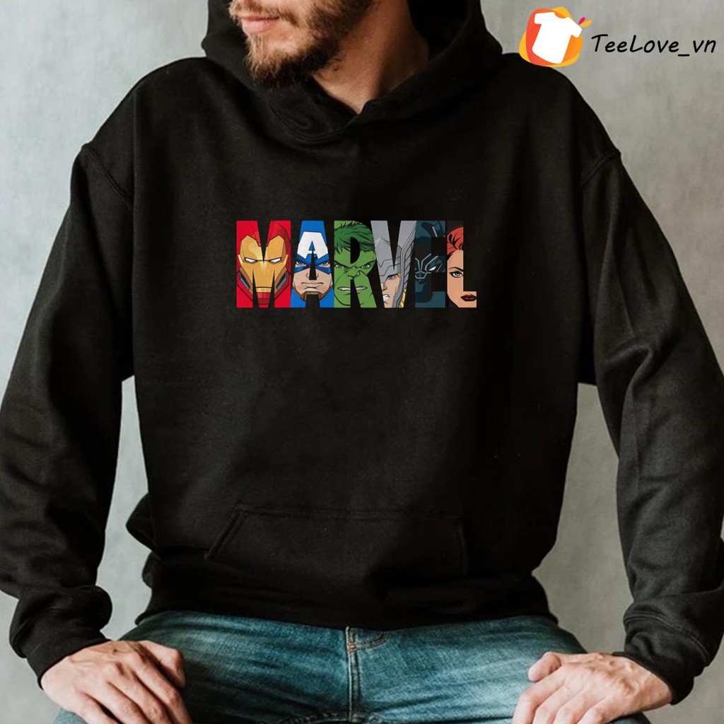 Áo Hoodie Unisex nỉ bông dày dặn chất đẹp in hình Mavel siêu ngầu form dáng rộng rãi cho nam nữ có size