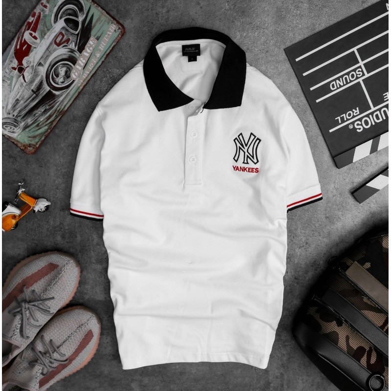 AN475 - ÁO PHÔNG NAM CÓ CỔ TRẮNG ĐEN THÊU NY | BigBuy360 - bigbuy360.vn