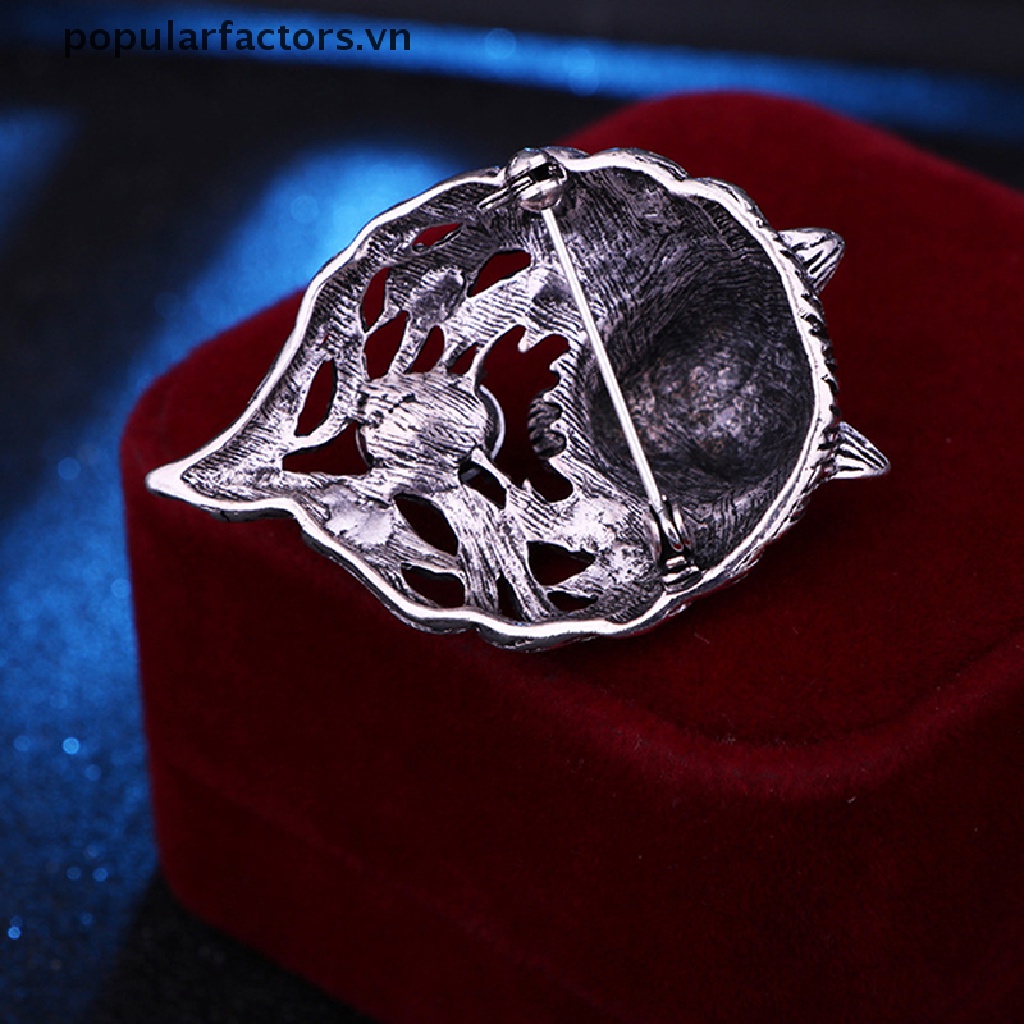 Ghim Cài Áo Hình Sói Đính Đá Phong Cách Vintage Cho Nam