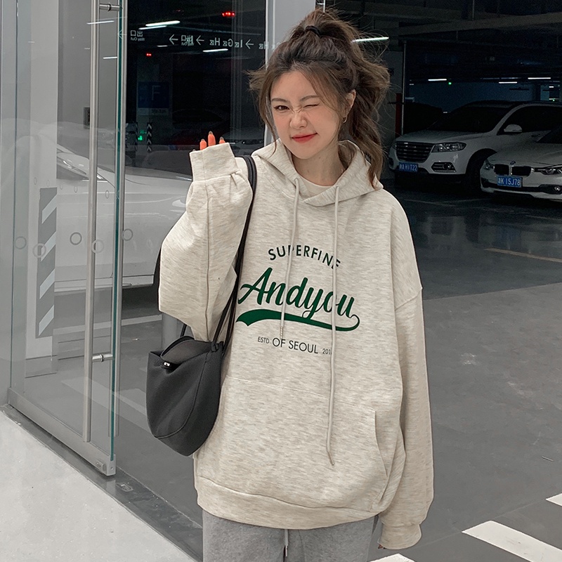 Áo hoodie SUXI dáng rộng màu sắc thời trang Hàn Quốc cho nữ