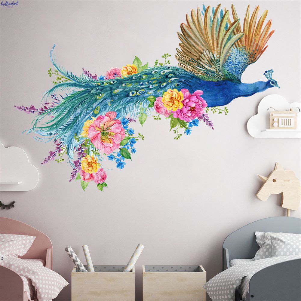 Sticker Dán Tường Họa Tiết 3D Hình Con Công Nhiều Màu Sắc Kích Thước 35X60