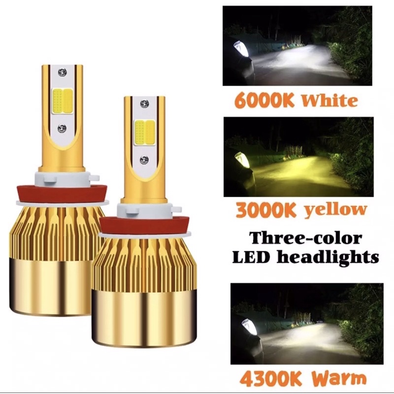 Set 2 đèn led pha 3 màu chân H3 12V 36W siêu sáng